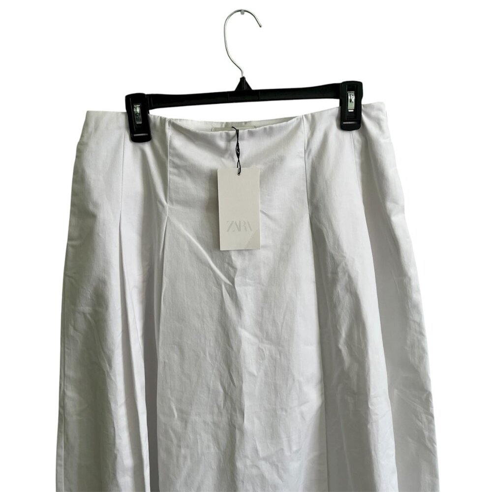 Zara White Pleated Midi Skirt - Size Large - Organic Cotton - Minimalist Chic - Picture 6 of 11